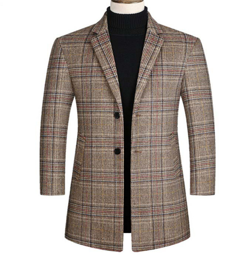 

Mens Long Trench Coats Single-breasted Designer Side Seam Pocket Plaid Windbreaker Winter Warm Coat Men Clothes Plus Size Clothing for Male Overcoats, Coffee