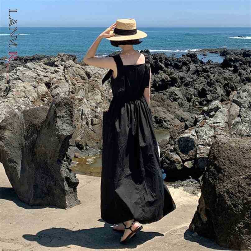 

Casual Midi Dress Korean Version Show Thin High Waist Temperament Loose Fit Fashion Summer Women's 2P1677 210526, Black
