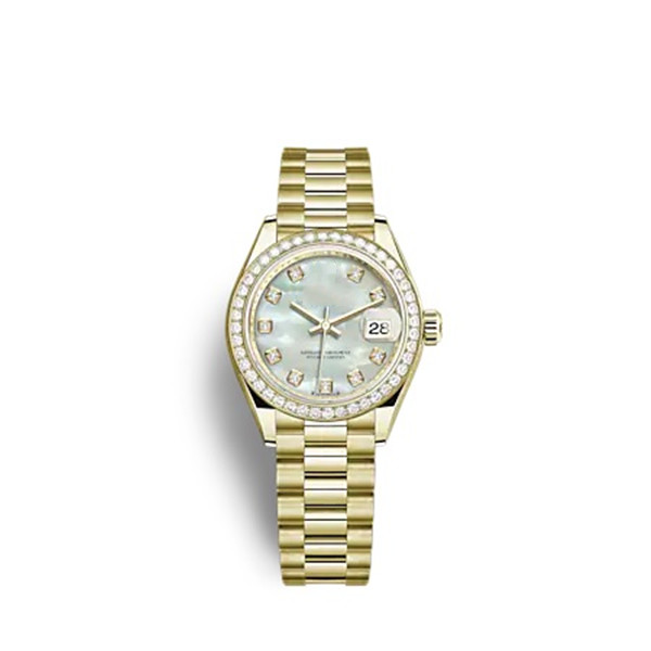 

Women's watch, exquisite, automatic mechanical movement, log type, commercial 28mm, stainless steel strap, sapphire glass, black dial, wholesale and retail, Gold