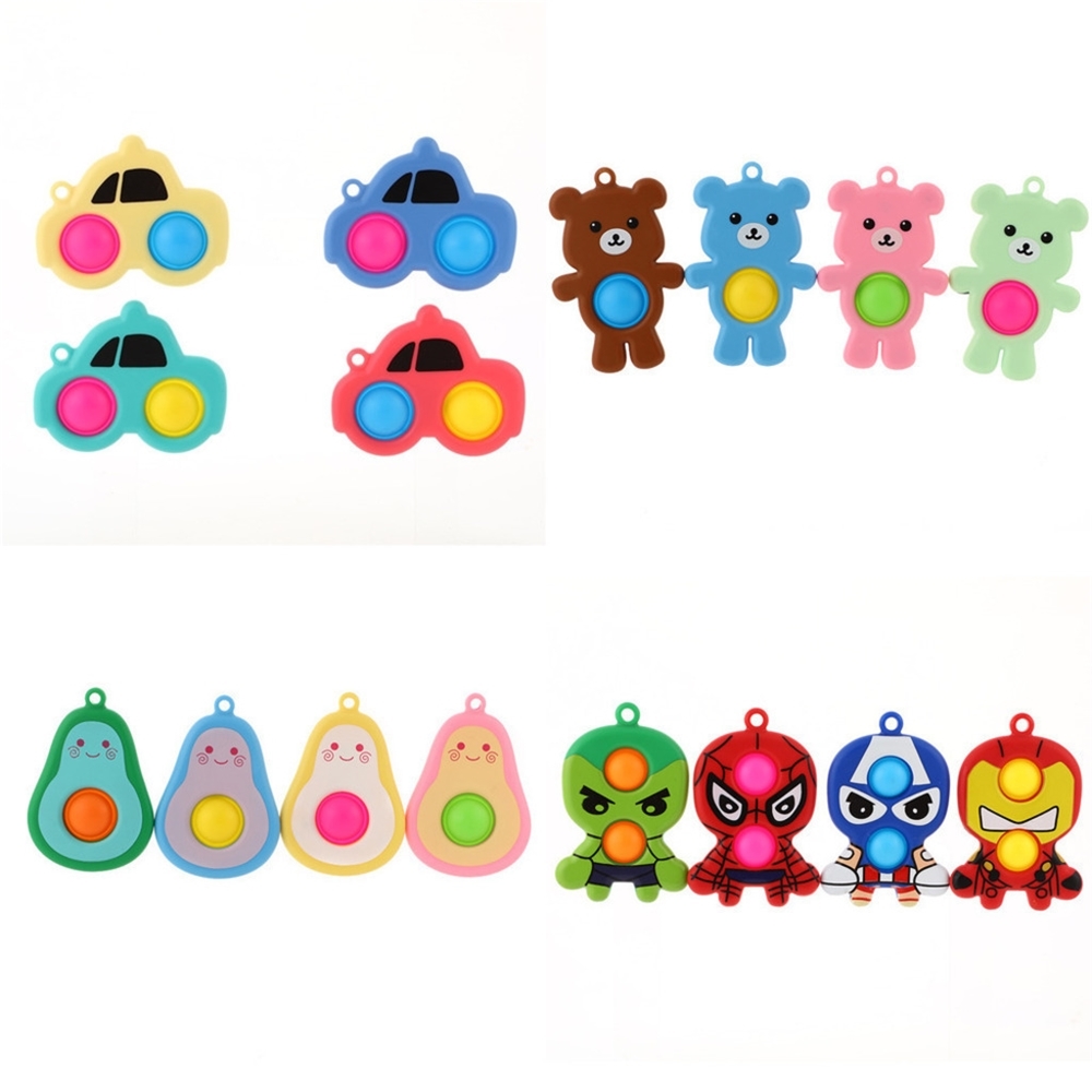 

Rainbow Cartoon Fidget Bubble Toys Key Chain Children's Car Avocado Pioneer Cartoon POO-ITS Puzzle Poppers Autism Stress Relief Toys Keyring Pandent G695CTE