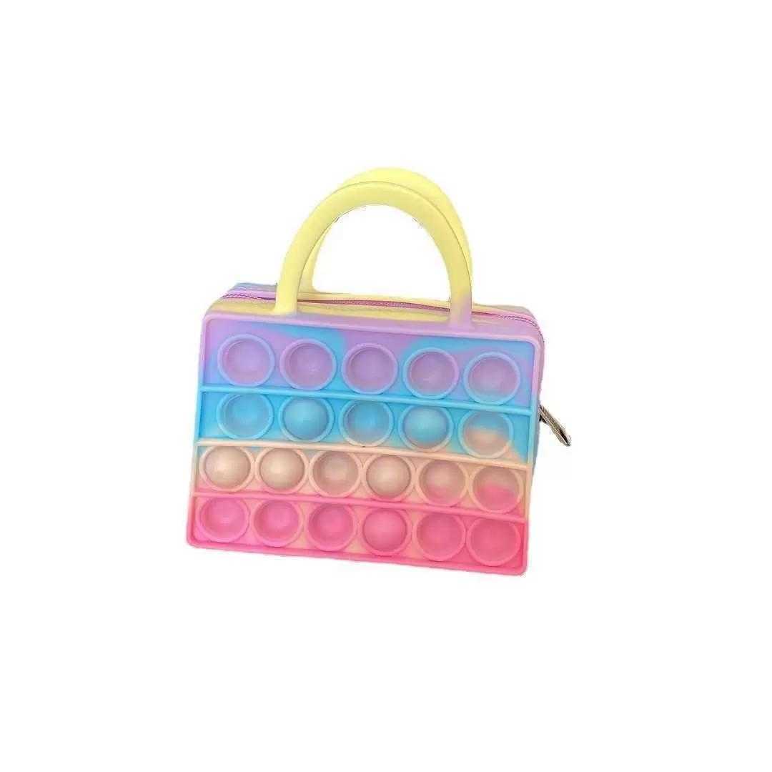 11.5*10CM toys Girls fidget popet bubble purses hand bag sensory push  tote zipper wallet handbag rainbow tie dye silicone washing makeup cosmetic bags