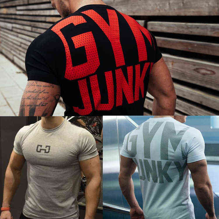 Men's Fashion T Shirt Men Tops Summer Fitness Bodybuilding Clothes Muscle Male Shirts Cotton Slim Fit Tees G1222-image-747709406