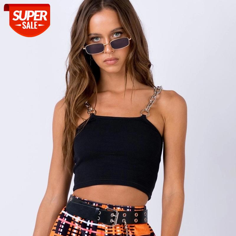 

chains spaghetti straps neon green patchwork sexy camis 2020 summer women fashion club party streetwear female crop top #oi2L, White