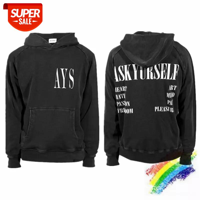 

Heavy Fabric Askyurself Hoody Men Women 1:1 Best Quality Streetwear Vintage Hoodie AYS Logo Askyurself Pullover #Ju1v, Black