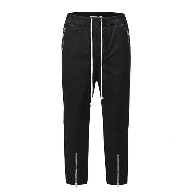 

2021 New High Street Drawstring Ankle Cargo Mens Zipper Pockets Straight Black Trousers Loose Hip Hop Track Pants Oojy