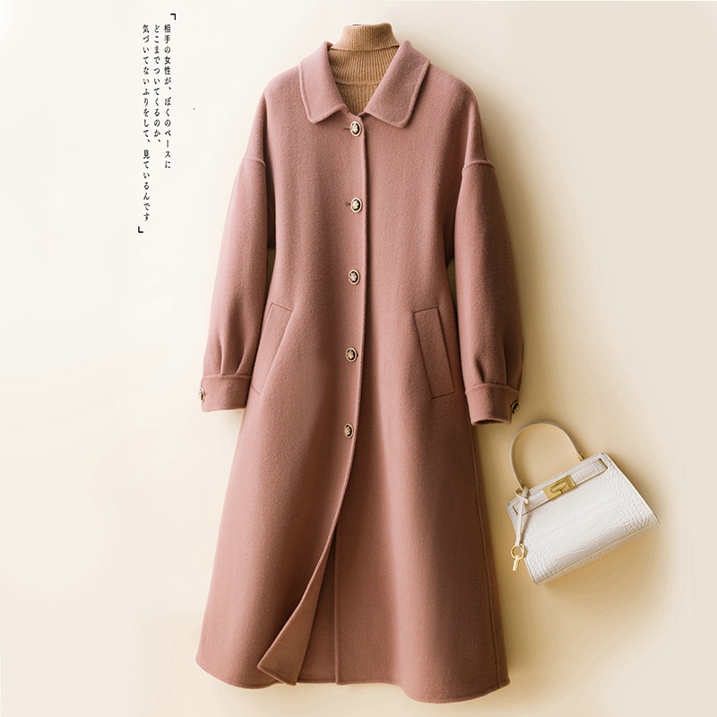 

2021 Sleeve the New Fashion Thick Warm Cardigan 100% Merino Wool Women Autumn Winter Overcoat Ladies Long Jacket Coats Lg5f, Black