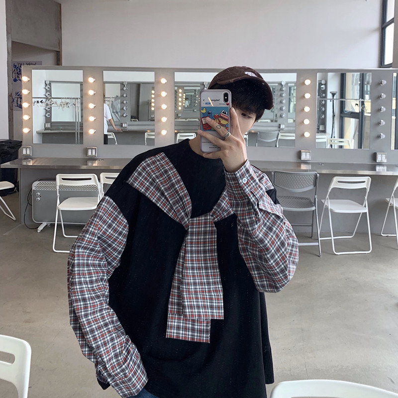 

2021 New Men's False Two Piece Pullover Lattice Printing Hoodies Spelling Color Long Sleeve Coats Cotton Casual 3d Print Sweatshirt Al56, White