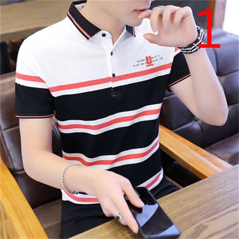 

2021 New Men's T-shirt Trend Korean Version of the Self-cultivation Wild Thin Section Printed Plaid Fashion Compassionate Ehzs