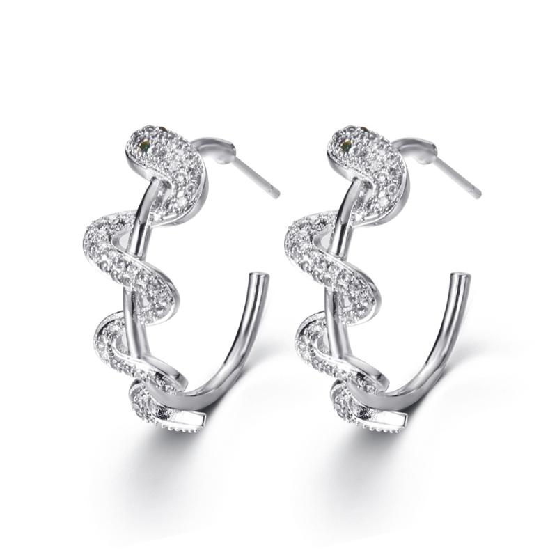 

Stud Women Earrings Fashion Snake Shape Inlaid Small Cubic Zirconia Sweet Romantic Surprise Gift For Friend Birthday