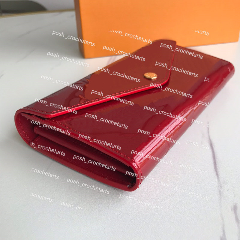 

Fashion Genuine Leather wallet for Women Sarah Wallet Sold With Box Glossy Leather Long Wallet with Envelop Flap And card Slots, Red;black