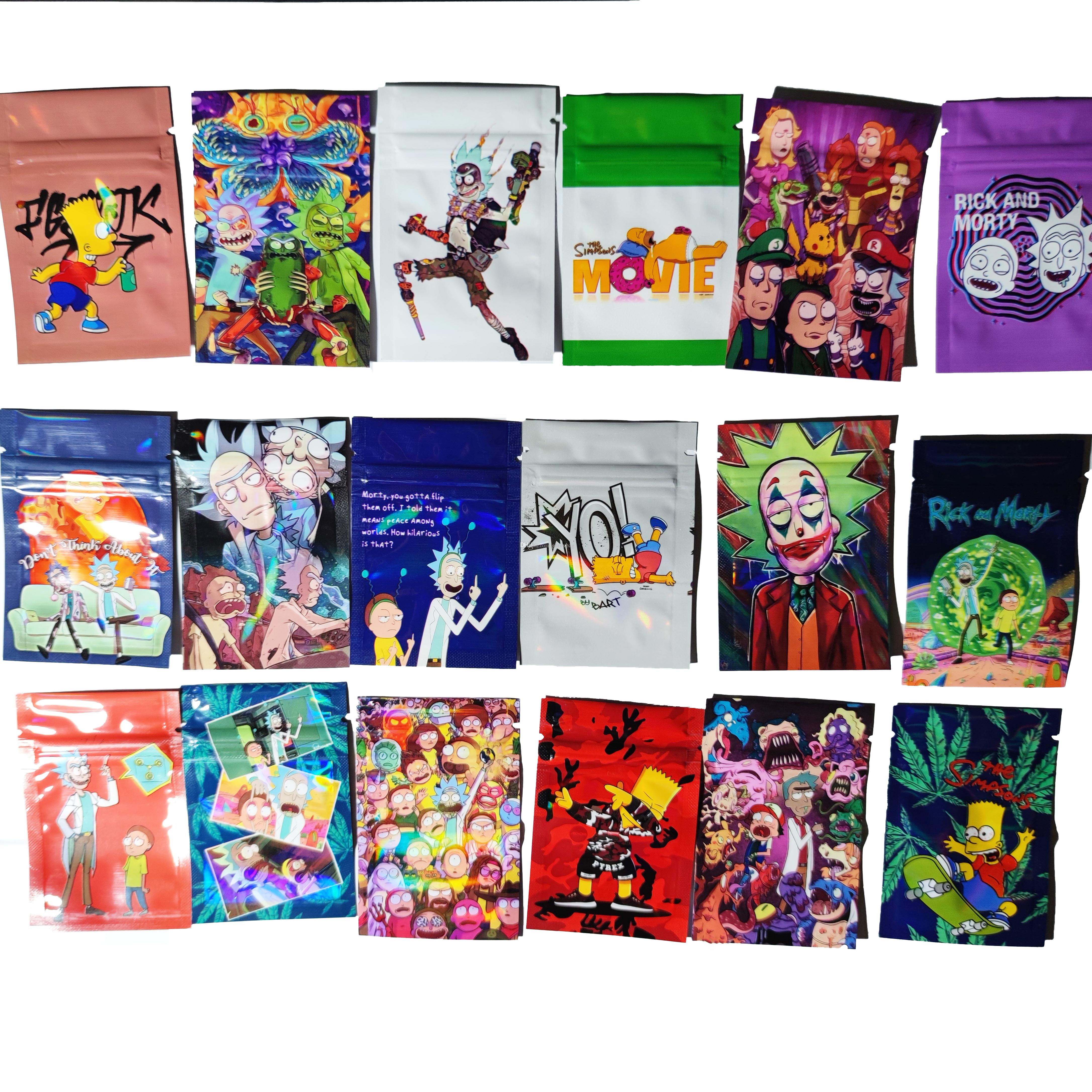 

Empty 1g mylar bag with window 6*9cm 30 designs small resealable zipper cartoon character plastic pouch dry flower packaging candy Bags