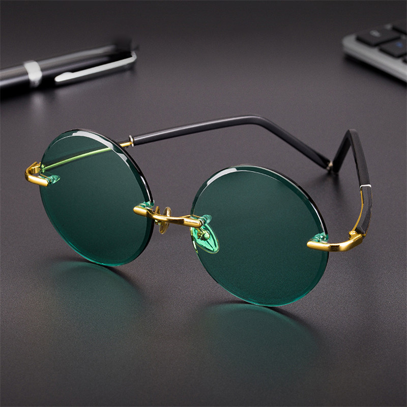 

2021 New Glass Sunglasses Male Dark Green Ladies Sun Glasses for Men Rimless Round Oversized Big Large Anti Scratch Lens Brand Ni00