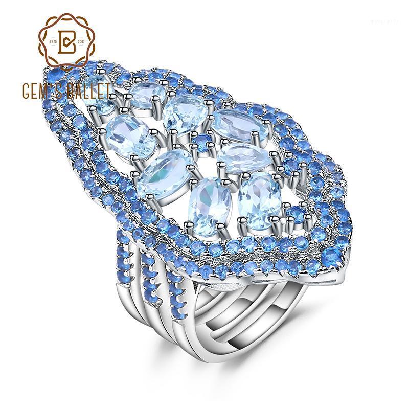 

Cluster Rings GEM'S BALLET Natural Sky Blue Topaz Gemstone Cocktail Ring 925 Sterling Sliver Vintage Romantic Wedding For Women Jewelry1