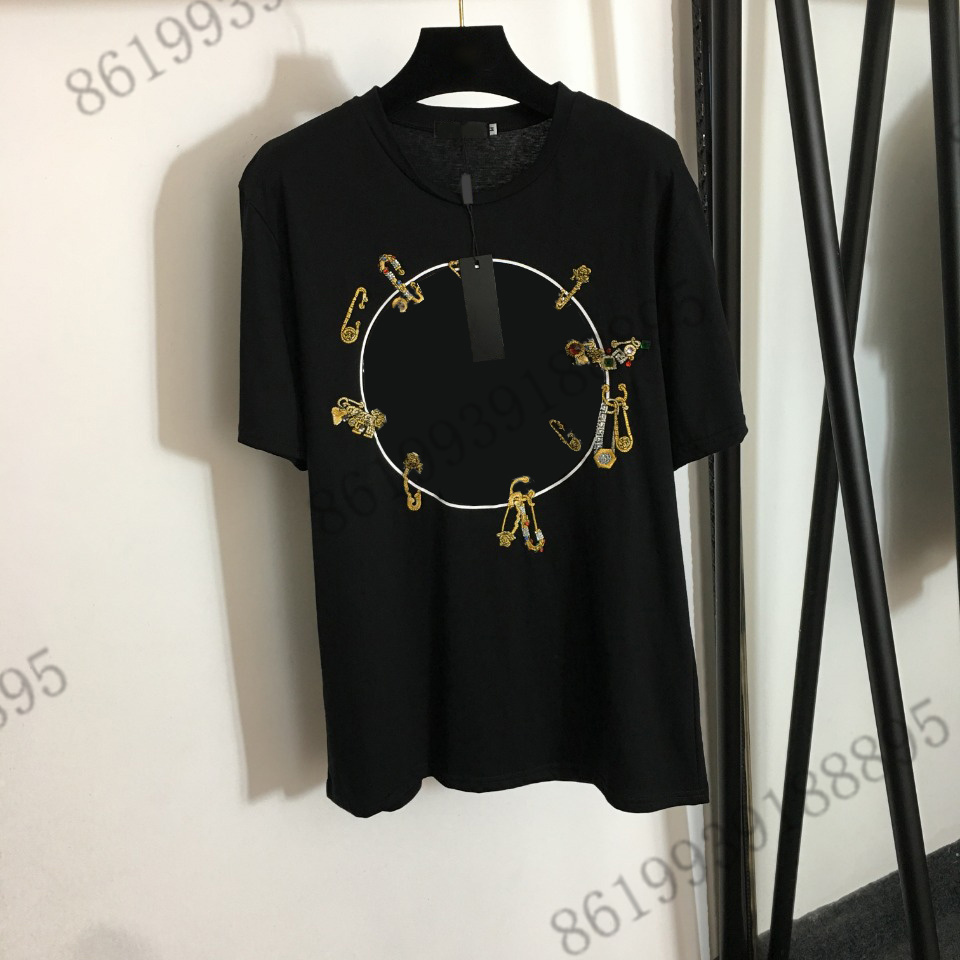 

2022ss womens summer t shirt designer New heavy industry bead embroidery print cotton short-sleeved high-end T-shirt for women size SML WHITE COLOR, 05