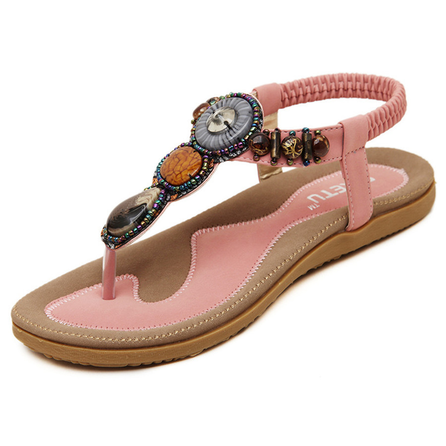 

Arrival High Quality Women Bohemia Style Sandals Beading Front Rear Strap Flat with Casual Sho Large Size Sale Cozy, Red