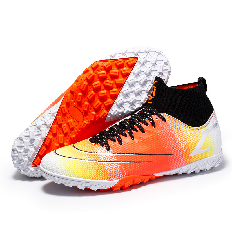 

kids Soccer Shoes Soccer cleats Shoes Indoor Foot Shaking Football Men Flying Woven High Top Rubber Spike Training Sole 220210z, Rainbow orange