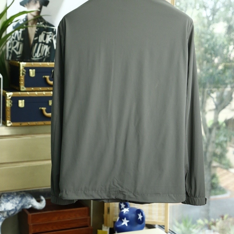 

High quality spring and summer new men's simple casual stand collar thin elastic polyester slim jacket, Army green