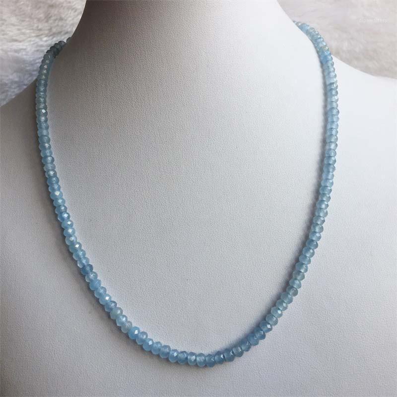 

Chains Elegant Sea Blue Gem Jades Choker Necklace Faceted Round Natural Stone Wedding Gift For Women Charm Fashion Jewelry