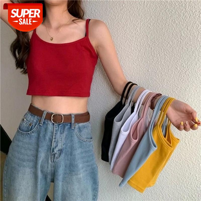 

solid sexy tank top Camis club outfits short Slim women clothes Korean style kpop crop top 2020 summer womens clothing #1h65, White