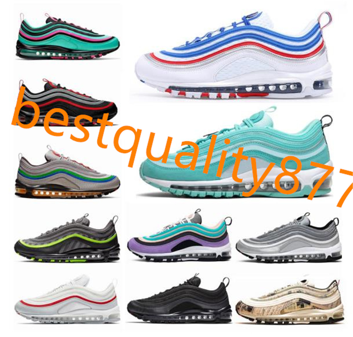

Sneakers Aurora Green Jesus 97 Women Men Running Shoes 97s Triple Black White Multi Sliver Bullet Sean mens Sports Sneakers 36-45