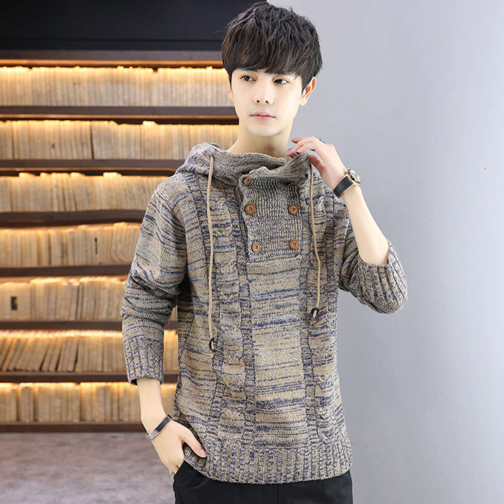 

Autumn and winter fashion trend Pullover men's personalized Korean Hooded Sweater, White;black