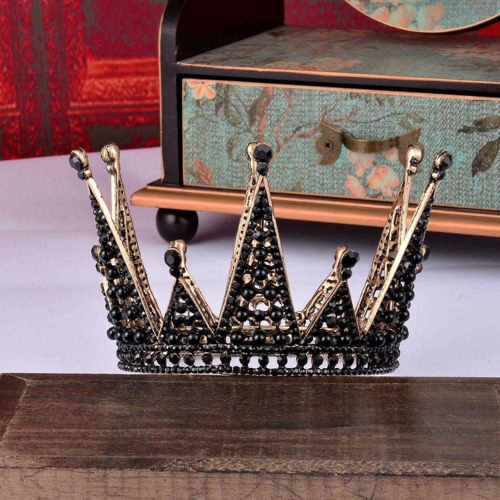 

KMVEXO Baroque Black Crystal Pearl Full Round Bridal Tiaras Crowns Kids Children Party Birthday Festival Diadem Cake Crown 210616