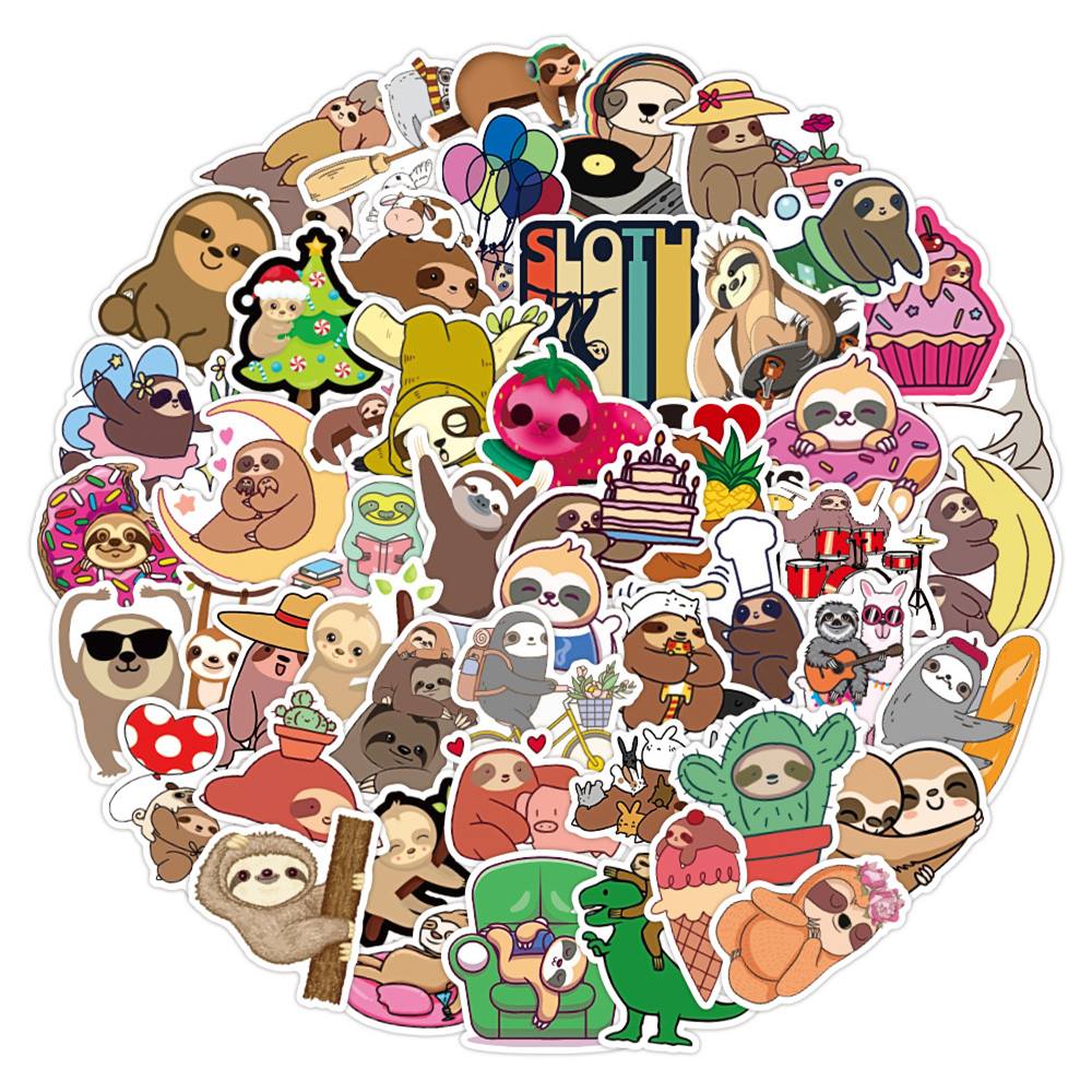 

50Pcs Cute Cartoon Sloth Stickers Pack Non-random Car Bike Luggage Sticker Laptop Skateboard Motor Water Bottle Decal Kids Gifts, Multi-color
