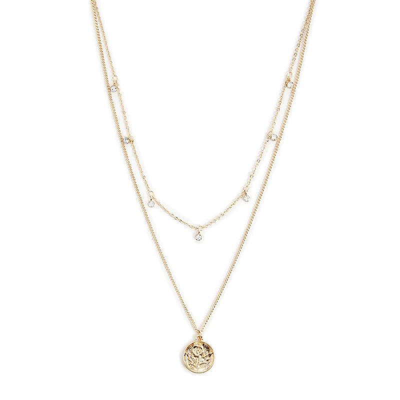 

Pendant Necklaces Fashion Gold Color Metal Sequin Flower Carved Exquisite Necklace Women Trendy Double Layered Clavicle Long