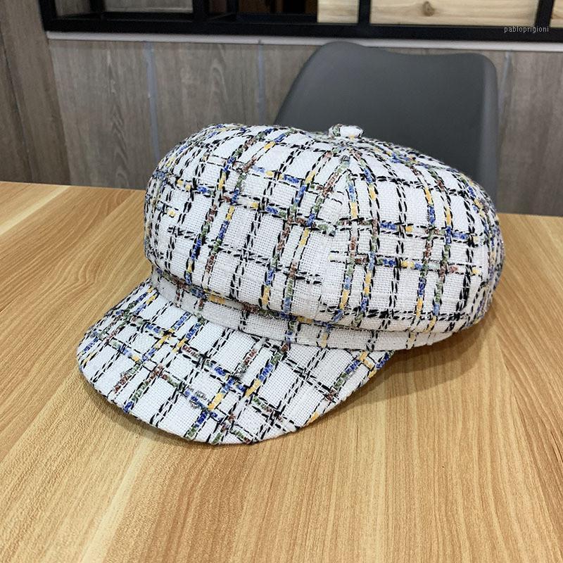 

Autumn And Winter Plaid Beret British Retro Naval Hat Casual Art Artist Berets, White