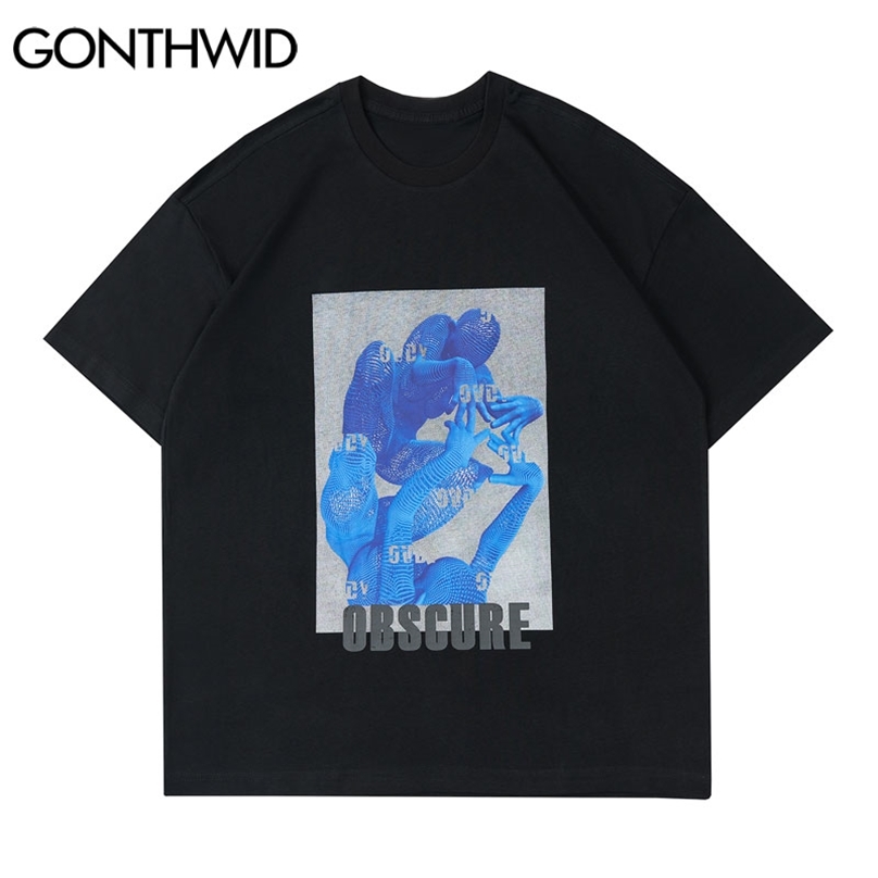 

T-Shirts Hip Hop Creative Print Tshirts Streetwear Fashion Harajuku Cotton Loose Casual Short Sleeve Tees Tops 210602, Black
