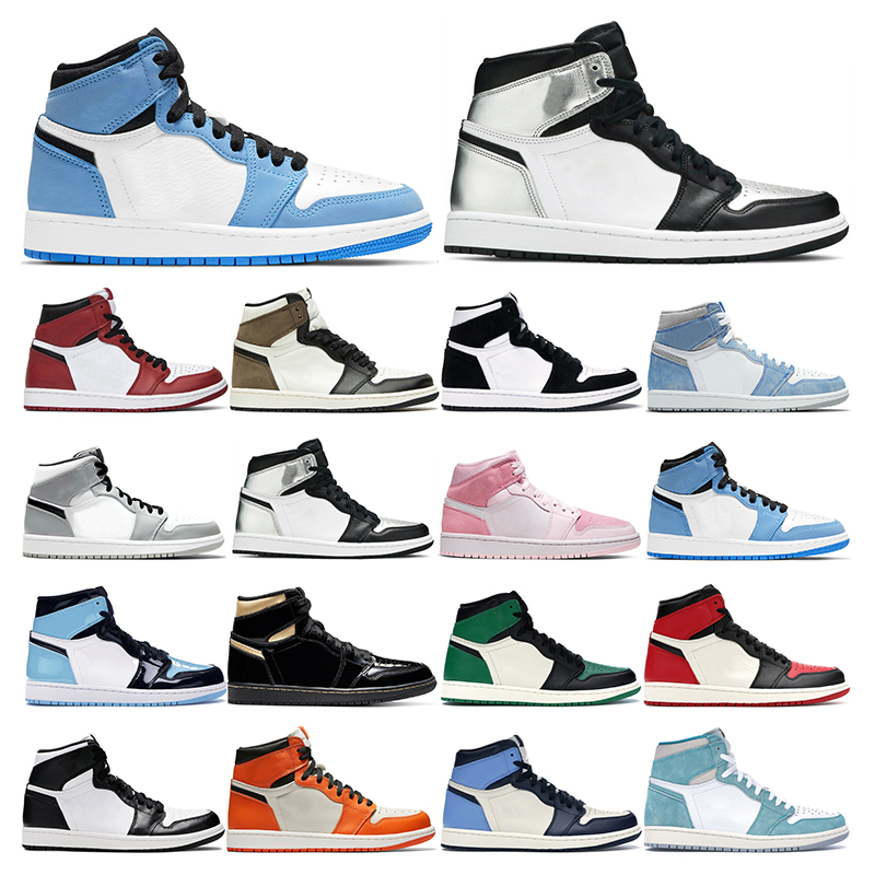 

2021 mens basketball shoes 1s women jumpman 1 University Blue Hyper Royal Silver Toe Smoke Grey Dark Mocha Twist sneaker outdoor sports trainer, 8 obsidian