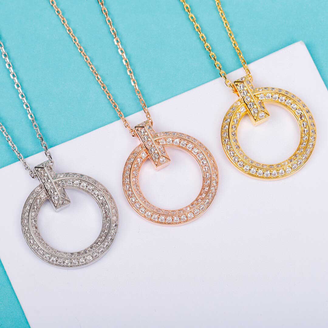 

S925 silver round shape pendant necklace with diamond in three colors plated color for women wedding jewelry gift have box stamp PS4844