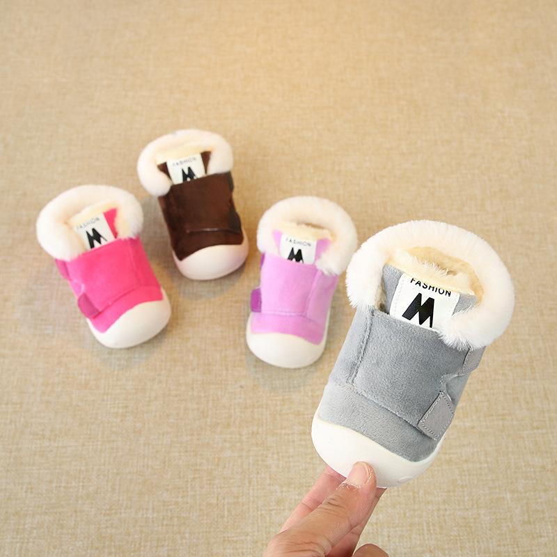 

Boots 2021 Winter Baby Girl Boy Snow Thicken Plush Infant Born Toddler Kids Children Soft Bottom Non-slip Shoes, Black;grey