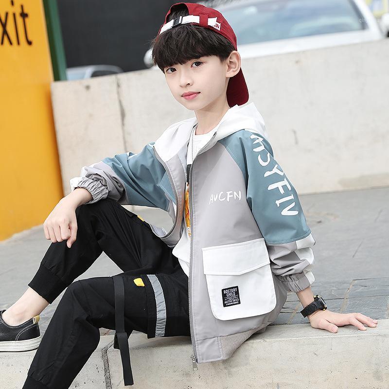 

Jackets Kids Boys Spring / Autumn Spell Color Letters Printed Hooded Jacket Big Virgin Coat 6-12 Years Old, Blue;gray