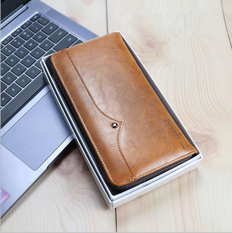 

wholesale mens handbag business Joker leather wallet casual leathers mobile phone bag businesses large zipper leatheres fashion men wallets, Deep brown(boutique box)
