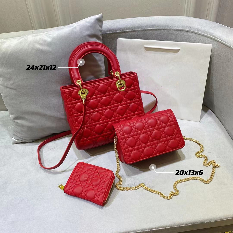 

Designer Three-piece Totes Luxury Brand Purse Single Zipper Wallets Women HandBags Tote Real Leather Bags Lady Plaid Purses Duffle Luggage b