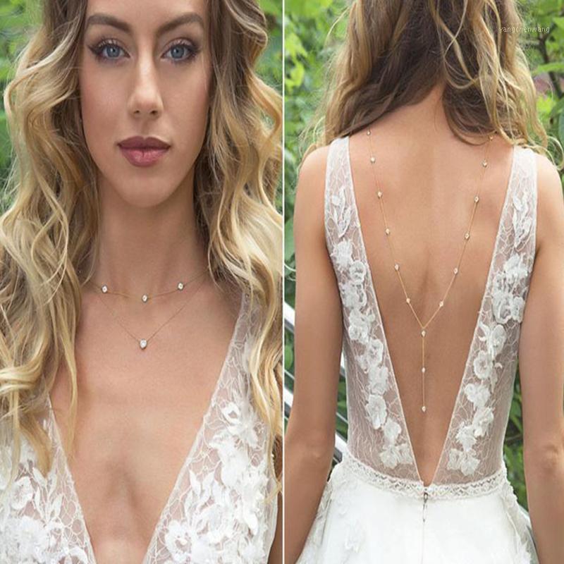 

Rhinestone Inlaid Long Drop Bridal Back Necklace Lady Body Chain Wedding Jewelry For Women Costume Chains