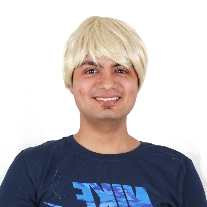

Men's New short Wig hair set light gold diagonal bangs middle aged men's wig, Pale gold