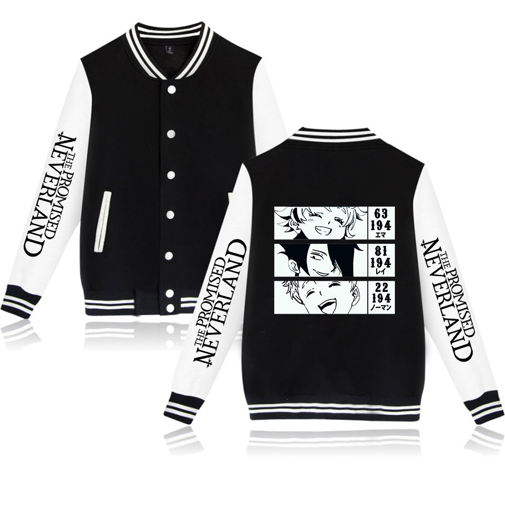 

The Promised Neverland Fashion Prints Baseball Jackets Women Men Long Sleeve Anime Jacket Hot Sale Casual Streetwear Clothes Y0301, Black;brown