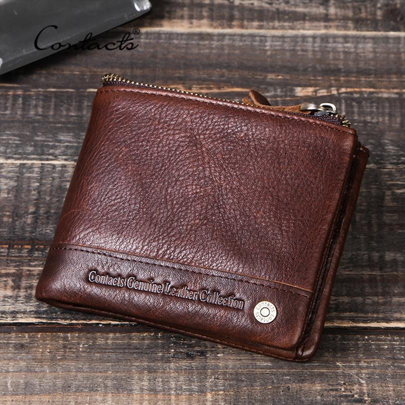 

contacts 100% genuine leather men wallets small card holder money bag for man coin purse portfolio portemonnee male wallet zip, Red;black