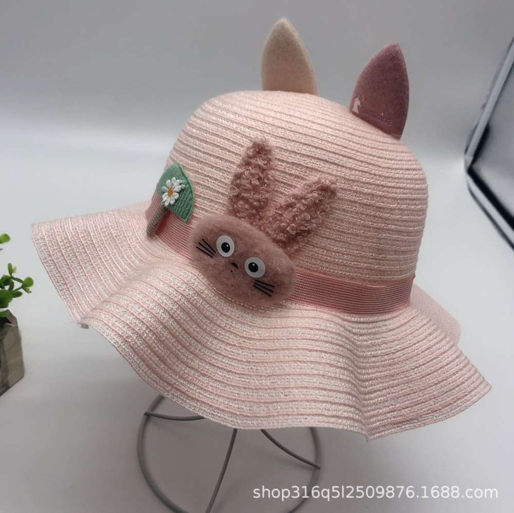 

Korean children's straw hat summer cartoon rabbit fisherman's sunscreen sun boys and girls cornice, Yellow