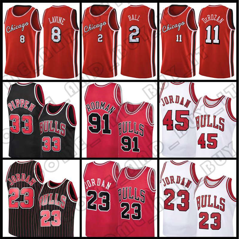 

Lonzo 2 Ball Demar 11 DeRozan Zach 8 LaVine Basketball Jersey 9 45 23 Michael Scottie 33 Pippen Chicago''Bulls''Dennis 9, Black;red