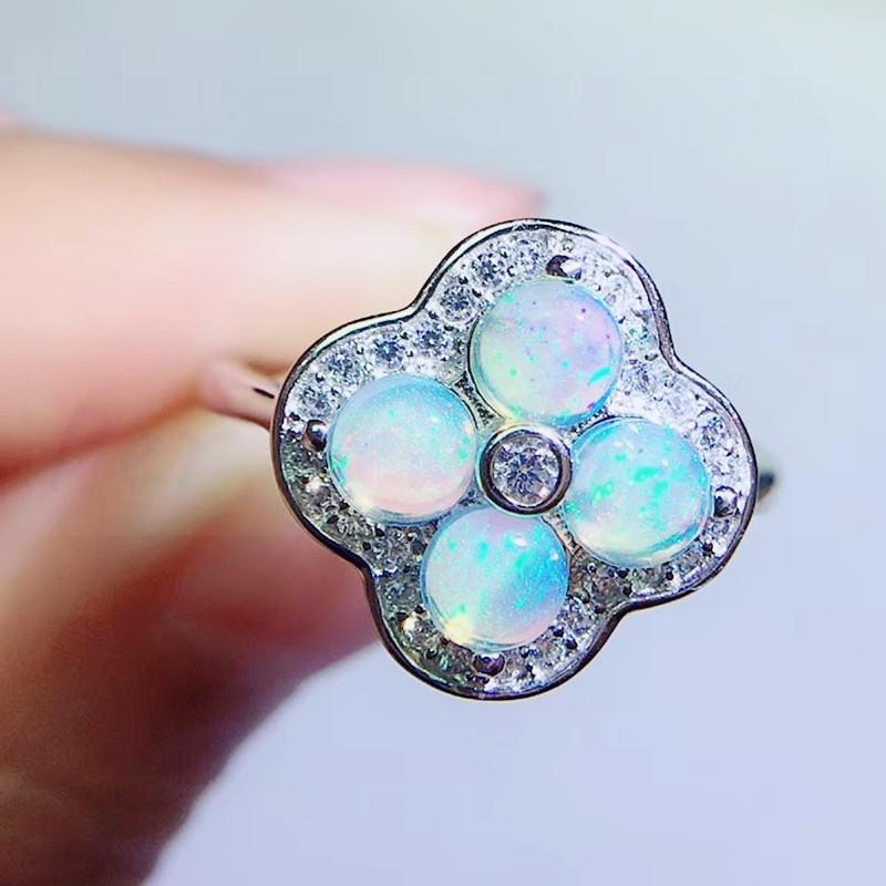 

Cluster Rings Per Jewelry Natural Real White Opal Flower Ring 0.16ct*4pcs Gemstone 925 Sterling Silver Fine Q204222, Golden;silver