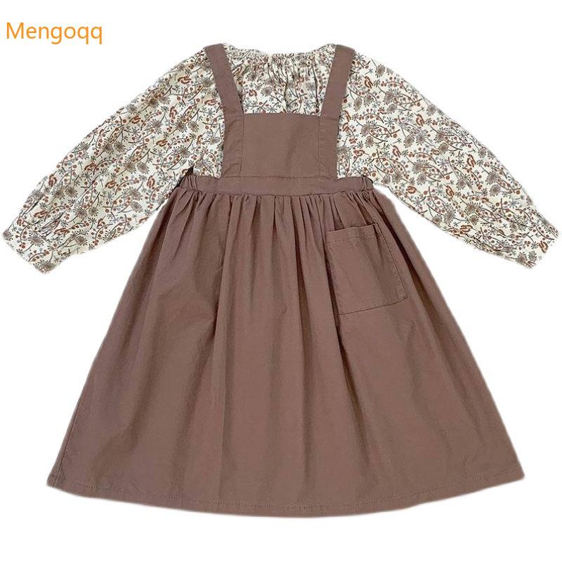 

Clothing Sets Children Girls Autumn Full Sleeve Flower Top Shirts Solid Off Shoulder Strap Dress Kids Baby Casual Clothes Set 2pcs 3-8Y, White