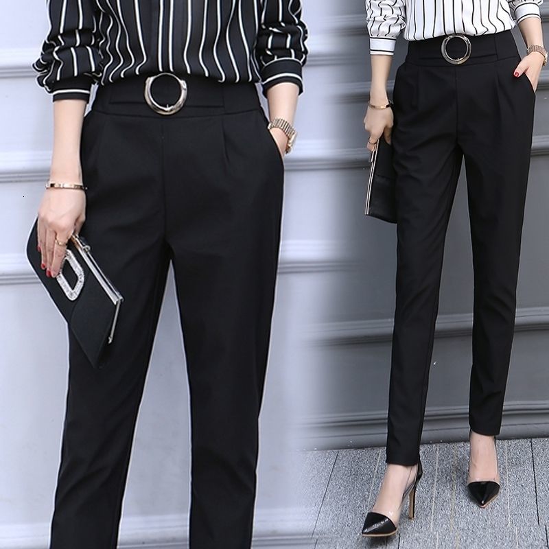 

New Mulheres Terno Calas Do Vintage Preto Cintura Alta Cala 2021 Primavera Casual Negcios Escritrio Wear Famale Senhora Senhoras Moda Lazer, Black