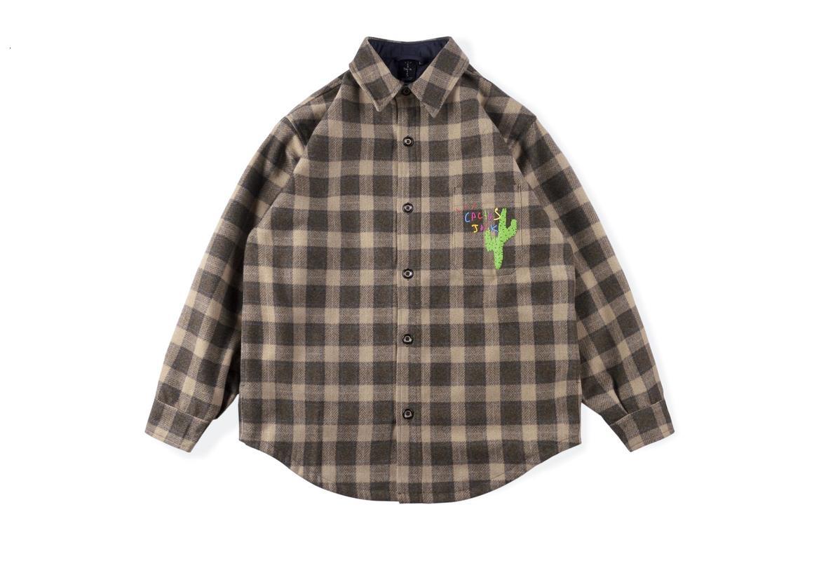 

2021 New Travis Scott Foaming Printing Cactus Jack Flannel Jacket Men Women Woolen Wool Jersey Coats Astroworld Jackets Zhim, Red1