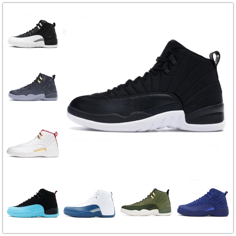 

[With box] 12 Shoes Stone University Gold Taxi Dark Concord Reverse Flu Game lndigo Twist FIBA oVo White Playoff 12s Men Basketball Shoe French Blue Sneakers