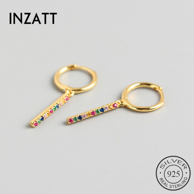 

Hoop & Huggie INZAReal 925 Sterling Silver Colorful Zircon Stick Earrings For Fashion Women Minimalist Fine Jewelry 18k Gold