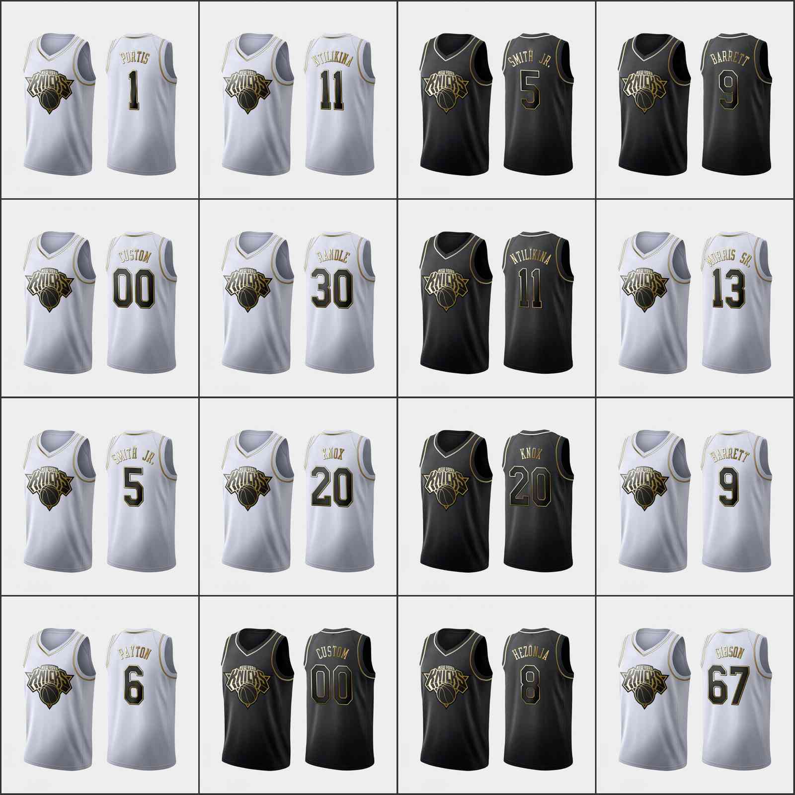 

New York's Knicks's Men Frank Ntilikina Taj Gibson Julius Randle Kevin Knox Elfrid Payton Bobby Portis RJ Barrett Custom Golden Edition Jers, Black;red