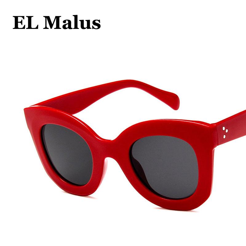 

Sunglasses [EL Malus]Retro Cat Eye Frame Women UV400 Thick Red Black Mirror Shades Sun Glasses Mens Designer Fashion Female